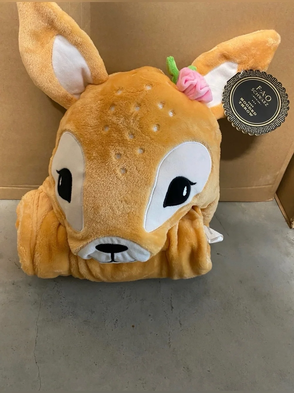 FAO Schwartz Deer PLush Hooded Throw 28”X 50” Brand new - LAST ONE!